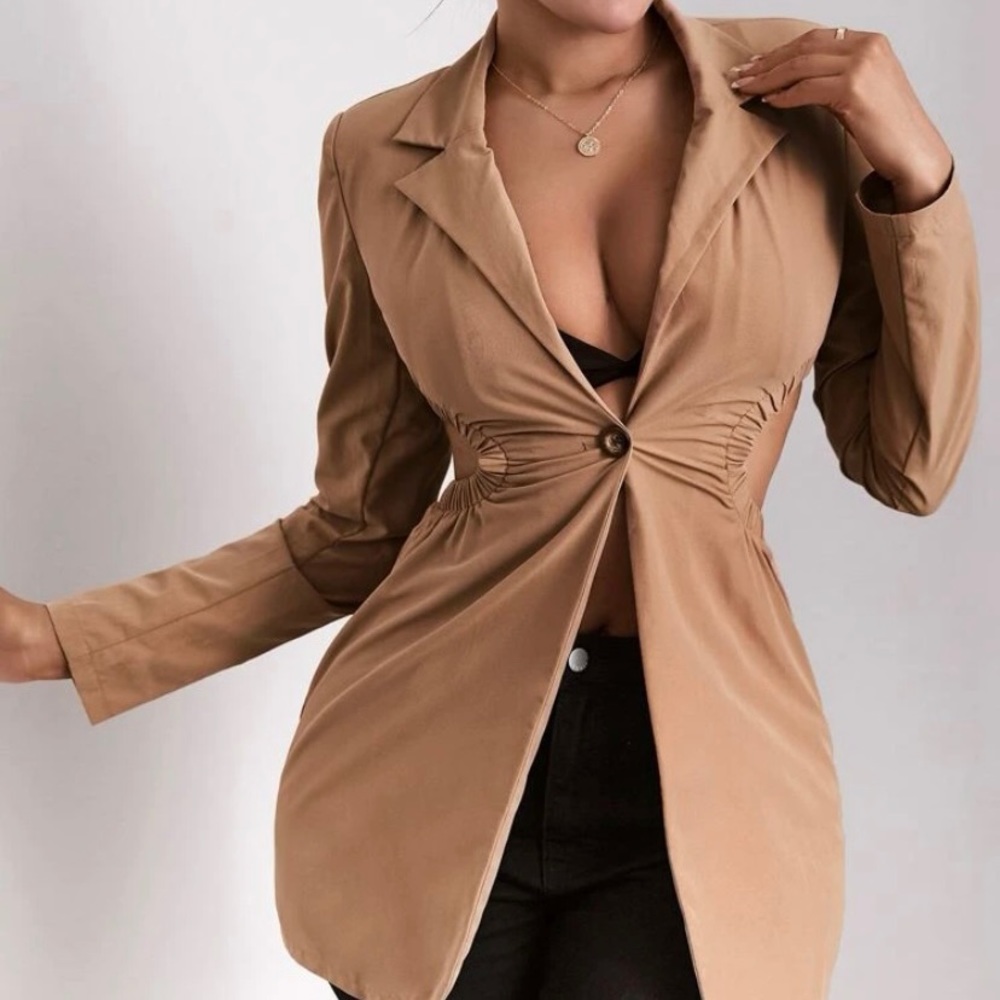 Shein cut out waist single button blazer